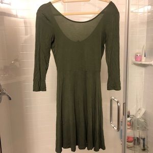 Army green boat-neck low back dress